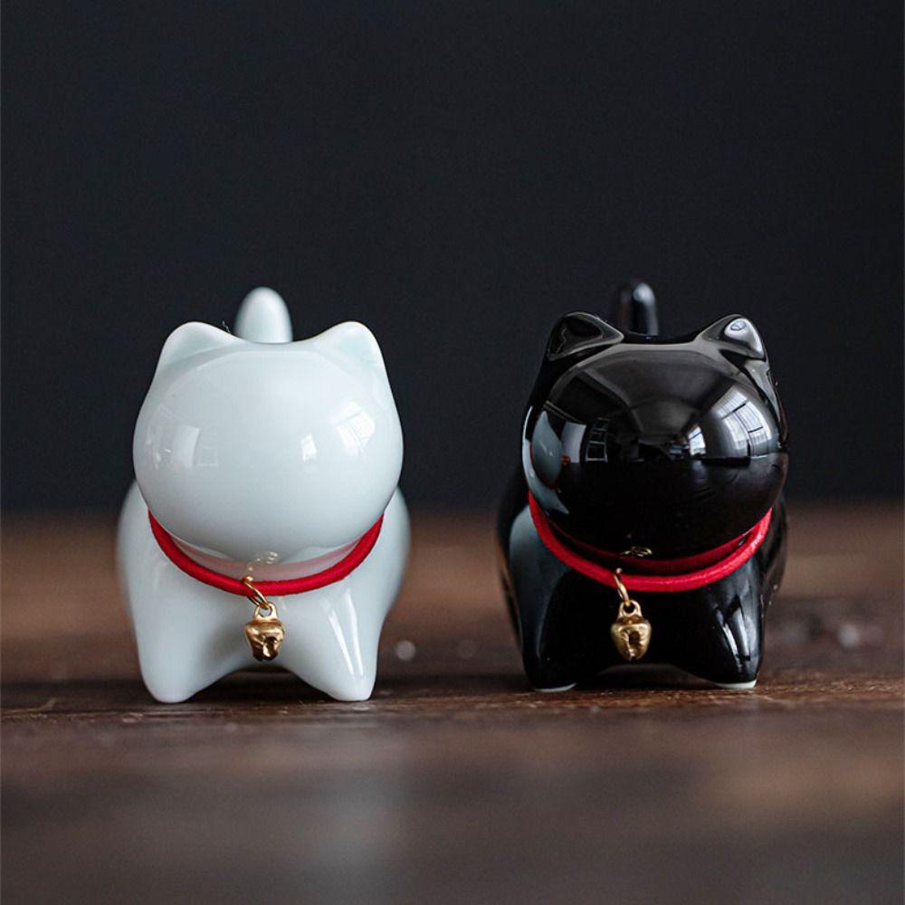 Luxury Style Lucky Cat Bell  Figurines Ceramics Animal Feng Shui Decor  Office Accessories