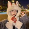 Plush Hat Scarf Integrated Women's Autumn and Winter Cute Warm Ear Protection Scarf Versatile Fox Ear Hat