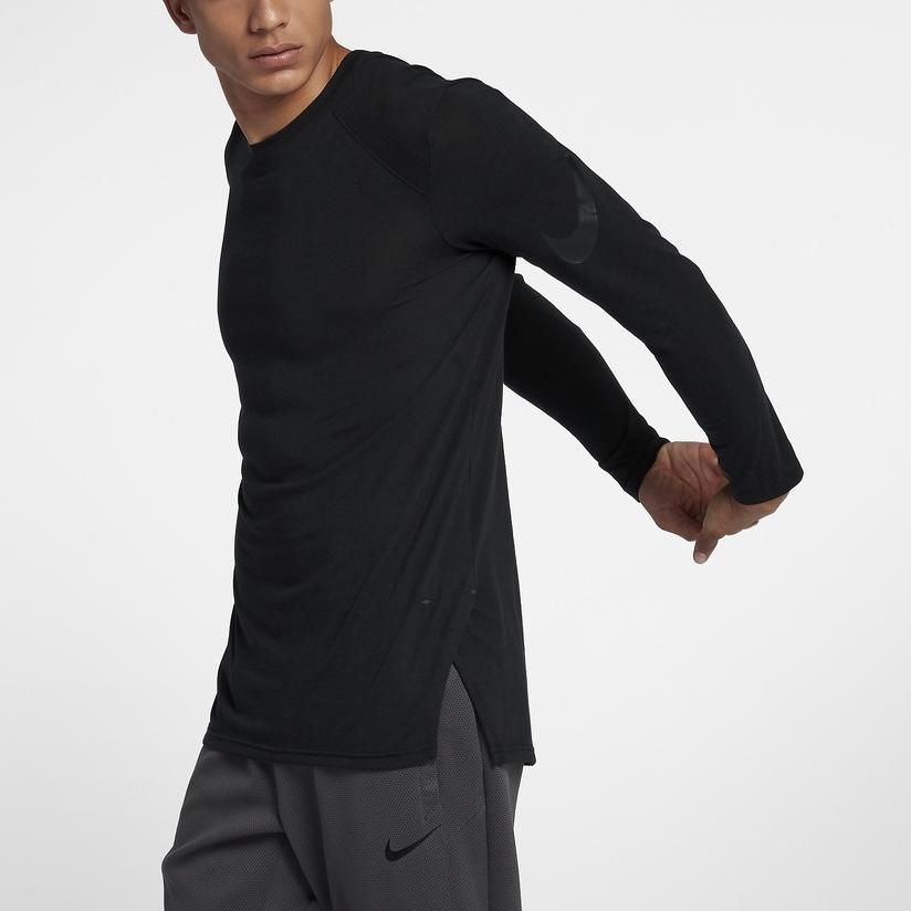 Nike Solid Color Sports Casual Crew Neck Knit Long Sleeve T-Shirt Men Tops Black 891602-010