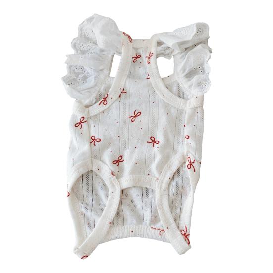 

Cherry Print Dog T-Shirt with D-Ring Lace Ruffle Cap Sleeve Girl Puppy Clothes Breathable Summer Pet Vest for Small Medium Dogs Cats S