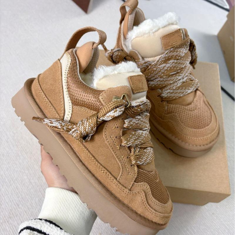Mel Snow Boots Warm Winter Hairy Lazy Leather Boots Strap Boots Mel Low Short Boots Lace Up Leather Thick Bottom Cotton Station