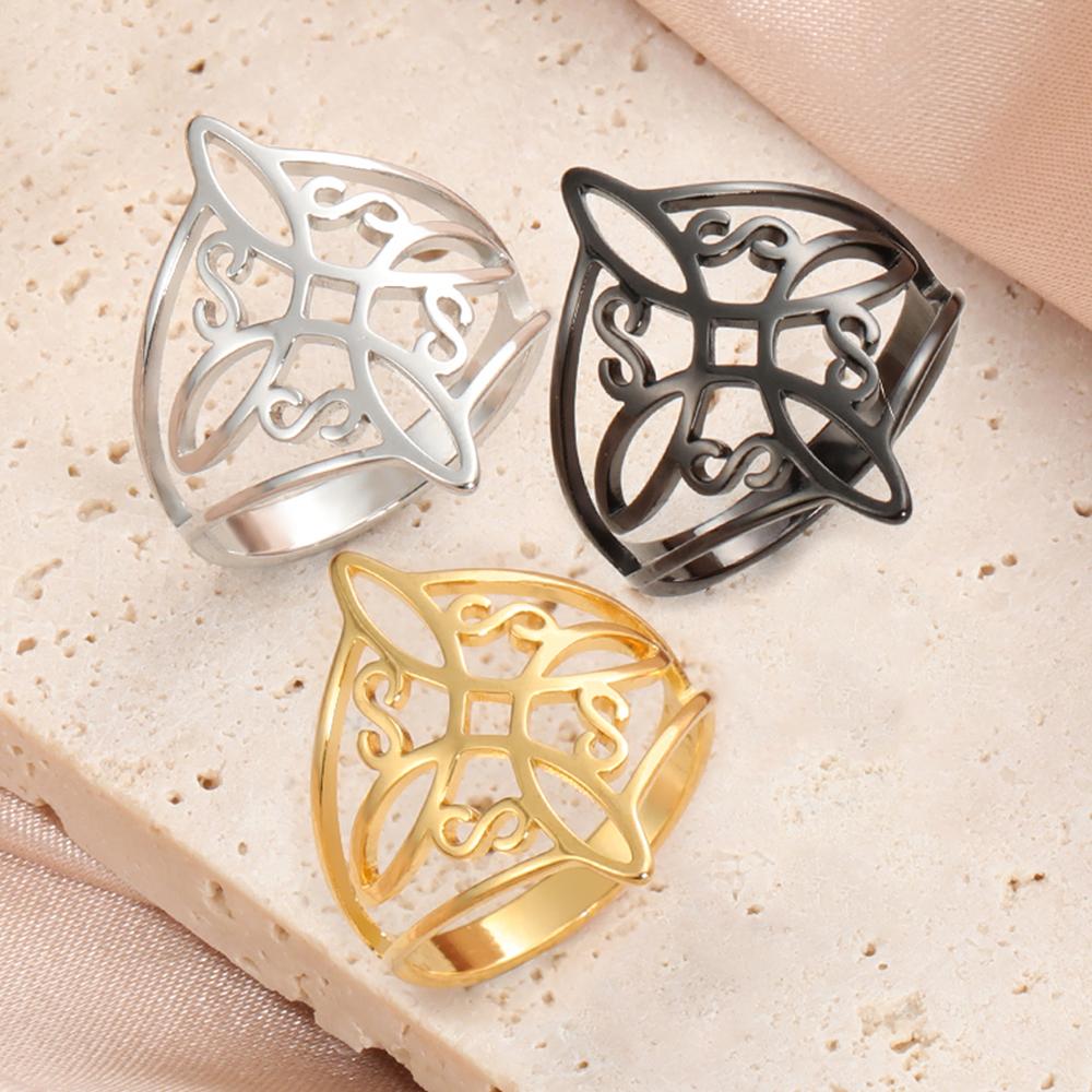 Witch Knot Stainless Steel Ring Wiccan Cross Celtics Knot Women Men Rings Witchcraft Good Luck Protection Amulet Birthday Gifts