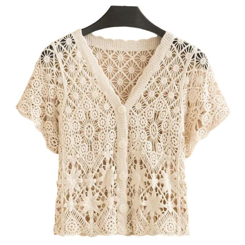 Dame Solbeskyttelse Blonde Sjal Cardigan - Koreansk Stil Kort Jakke for Sommer
