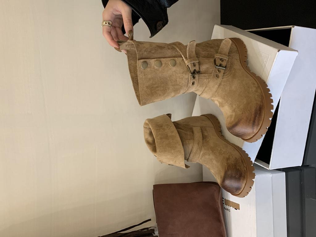 Inner height increase Martin boots women's 2025 autumn and winter new Maillard brown medium tube fashion boots British style two wear short boots