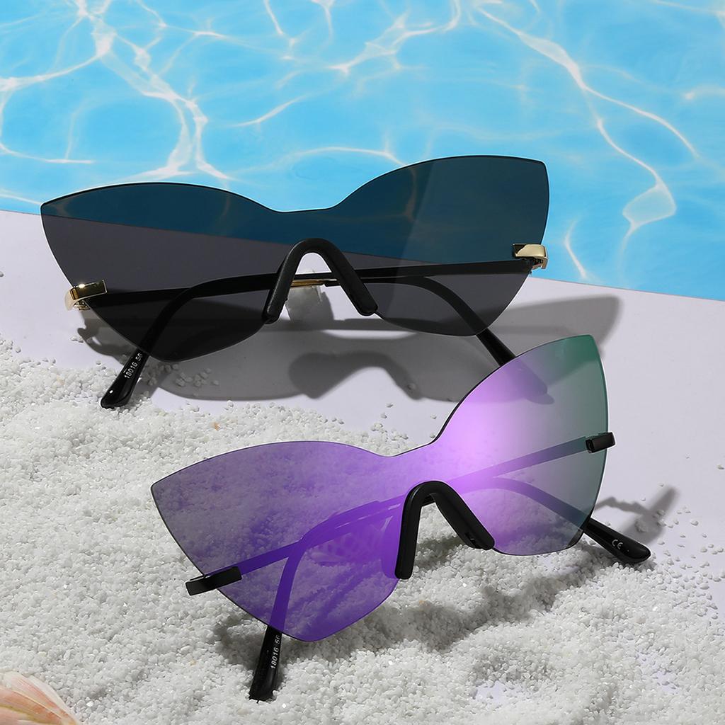 Lunettes de fête personnalisées Lunettes de soleil œil de chat sans monture pour femmes Lunettes de soleil surdimensionnées non conventionnelles pour hommes