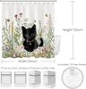 Rustic Floral Black Cat Shower Curtain with Hooks,Botanical Wildflower Butterfly Shower Curtain for Bathroom,Flower Plant Fabric