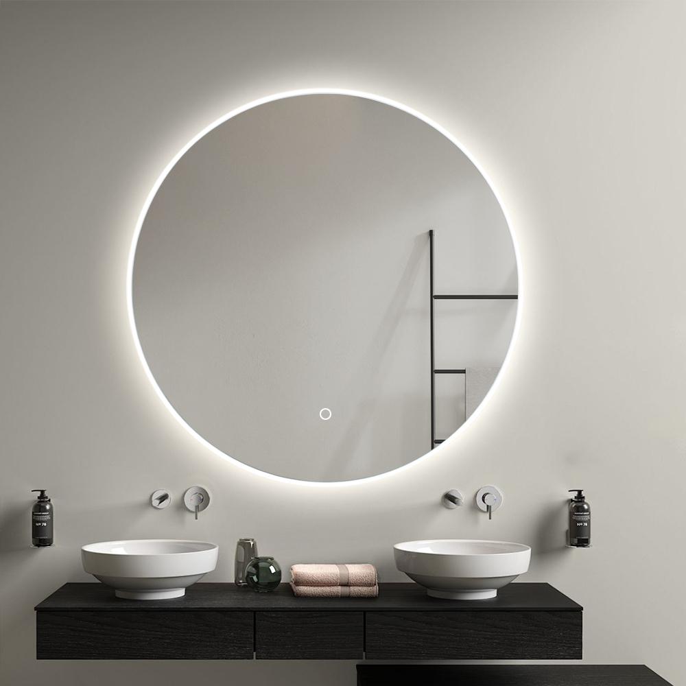 Bathroom mirror round salt 80 CM LED lighting, heating mat, acrylic frame