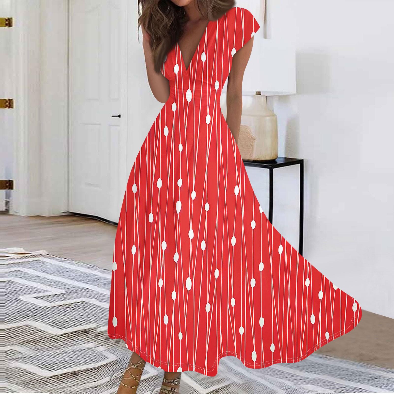 

Женские модные повседневные плиссированные полосатые платья с v-образным вырезом и рюшами и короткими рукавами на шнуровке M красный