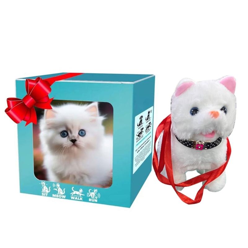 Inteligentny Kot Towarzysz Pluszowa Zabawka Z Szczekającym Machającym Ogonem Konstrukcja Smyczy Trakcyjnej dla Malucha Uczącego się Raczkować