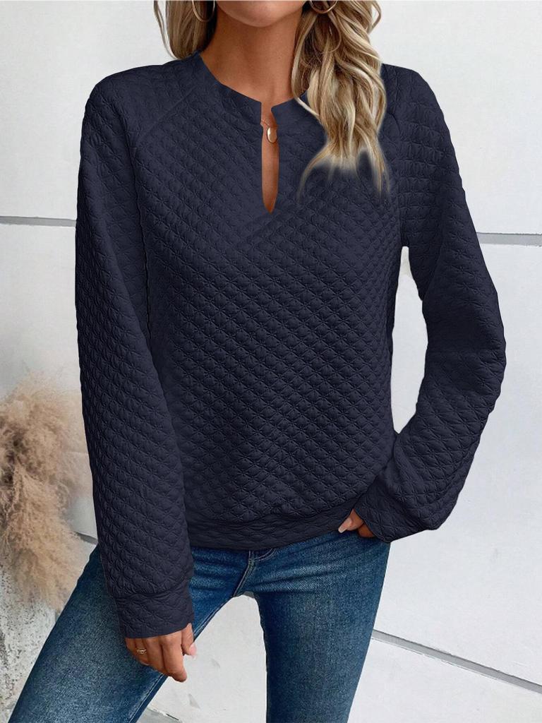 2025 Autumn/Winter Women's Solid Deep V-Neck Patchwork Long Sleeve Casual Sweatshirt