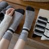 Grey Wool Socks, Autumn and Winter Socks, Women's Mid-calf Socks, Thick Thread Boneless Socks, Warm Thickened Striped Pile Long Socks