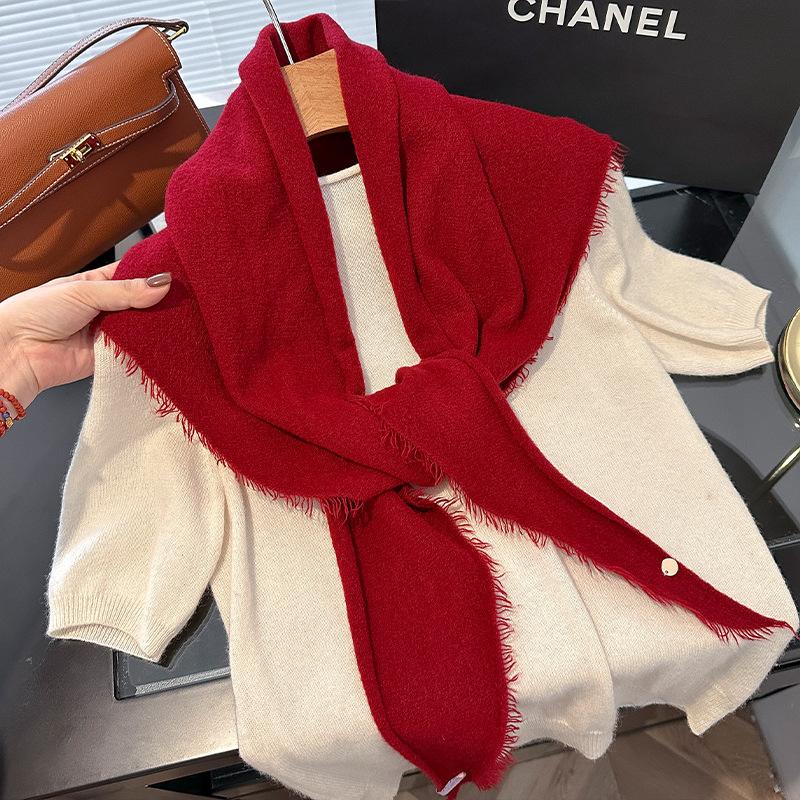 Winter Korea Knitted Triangle Scarf Wool Warm Shawl Scarf Women Neck Protection Small Fashion Solid Color Scarves