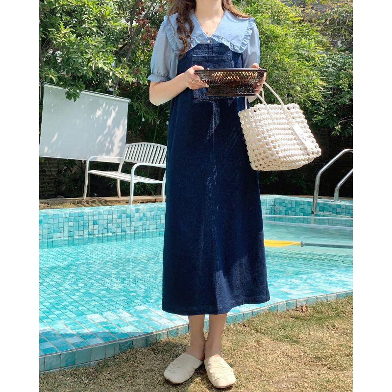 

2023 Европейский дизайн Приталенное джинсовое платье-рубашка с короткими рукавами и отложным воротником XL