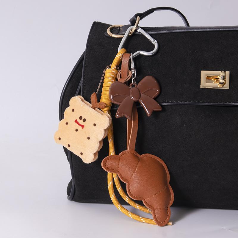 Cute Croissant Pendant Light Versatile High-quality Beaded Bag Accessory New Fashionable Simple Bow Shape Braided Rope Keychain