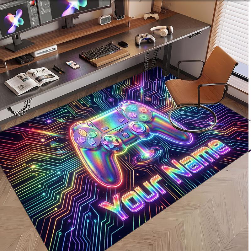Neon Abstract Theme Soft Crystal Velvet Rug Custom Name & Text Print Non Slip Floor Rug for Bedroom Living Room