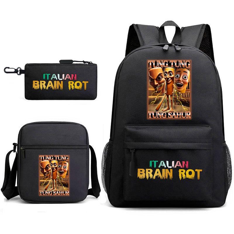 School Bag Tongtongsahur Cartoon Abstract Shanhaijing Primary School Students and Teenagers Backpack Three-piece Set L