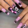 Halloween Press-On Nails With Rhinestones Long Tube Design Heart Spider Skull Horror Fake Women