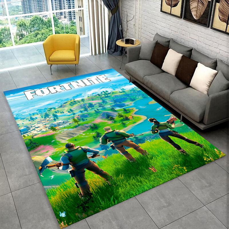 Kreslený F-Fortnite Hra Hráč Koberec Rohožka do Herny Ložnice Obývacího Pokojů Pohovka Domácí Dekorace, Dětský Koberec Protiskluzová Podlahová Rohožka