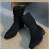 Fashion British Knight Boots Autumn Retro Suede Thick Heel Western Cowboy Boots Women's Versatile Mid-Calf Boots Designer Women Shoes