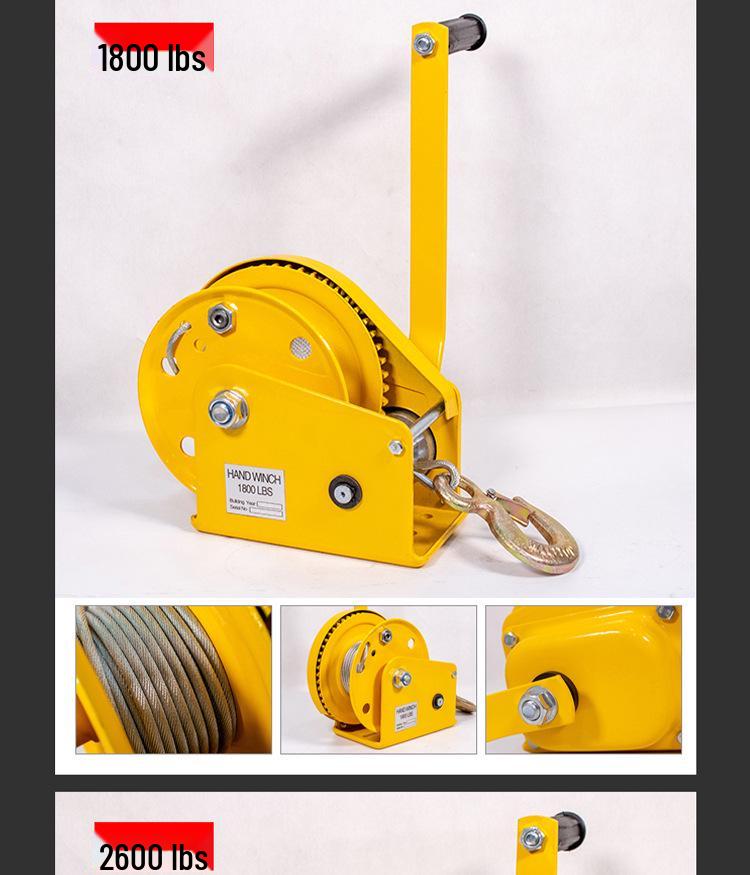 Hand Crank Winch, Two-Way Self-Locking with Brake, 800 lb Puller, High Carbon Steel Manual Winch
