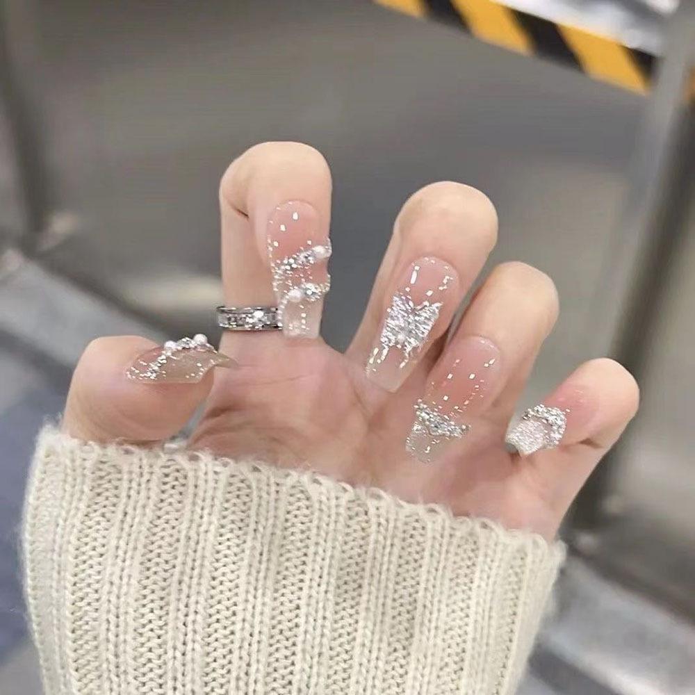 Premium Long Sparkle Handmade Faux Nails - Brightening Nail Art Stickers