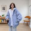 Winter Blue Reversible Cotton Jacket for Women Thick Fleece Lined Cozy Sheep Fur Coat