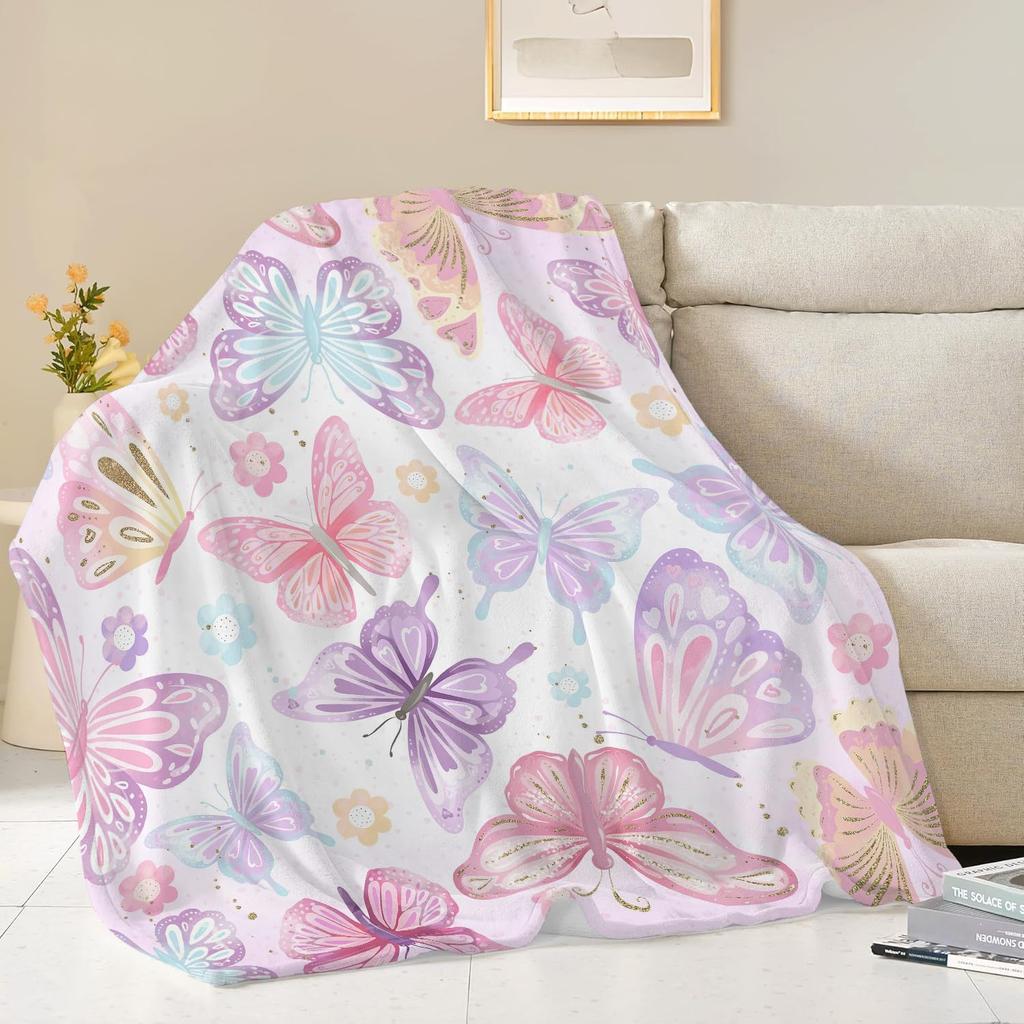 Butterfly Blanket Butterfly Gifts for Women Girls Super Soft Cozy Pink Butterflies Throw Blanket Warm Fuzzy Plush Fleece Bedding Decor Blanket for