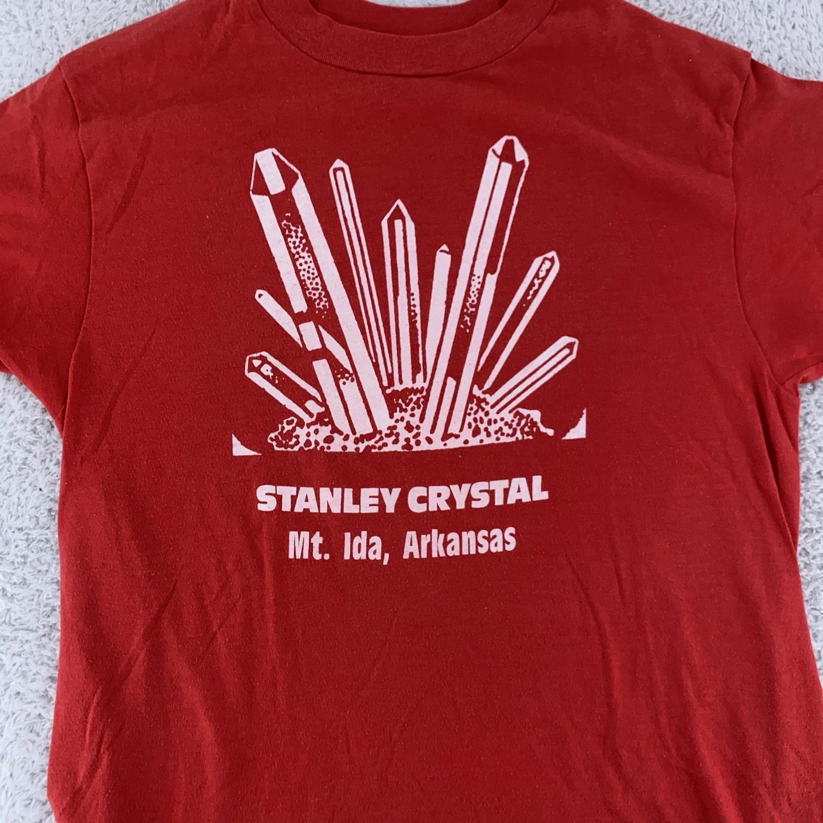 Vintage Stanley Crystal Mt Ida Arkansas Shirt Mens Small Red Mineral Graphic 80s L