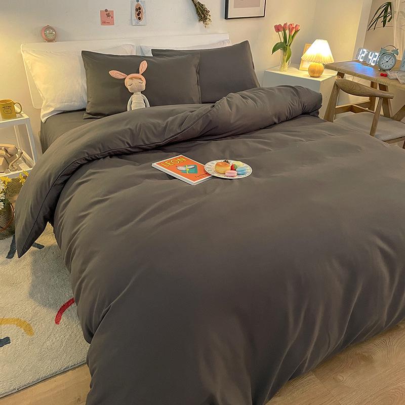 Solid Color Flannel Bedding Set: Bed Sheet, Duvet Cover, Pillowcase - Reactive Print, Three-Piece Set