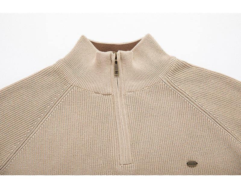 Men's Vertical Rib Knit Half-Zip Stand Collar Thick Sweater