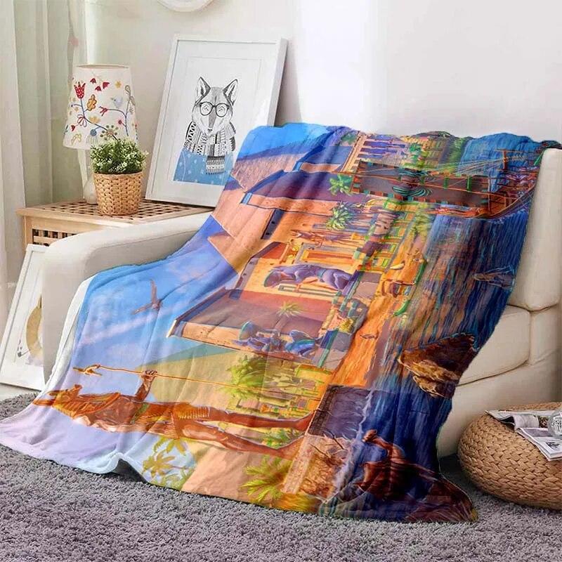 Ancient Egyptian Elements Print Blanket, For Sofa Couch Office Bed Camping , Multi-purpose Gift Blanket For All Season Clear