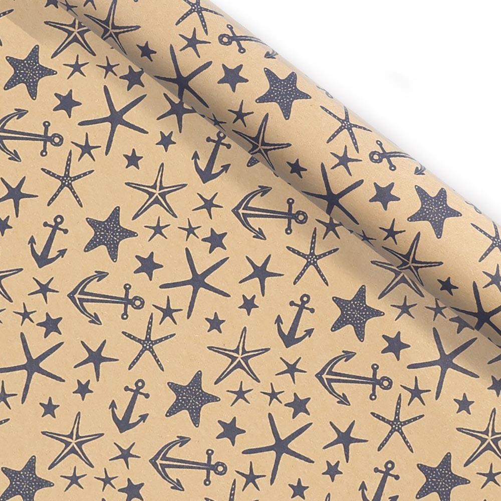 70x50cm Retro Gift Wrapping Paper Blue Grid Wave Sea Star Pattern Men Birthday Valentine's Day DIY Decor Gift Packaging Paper