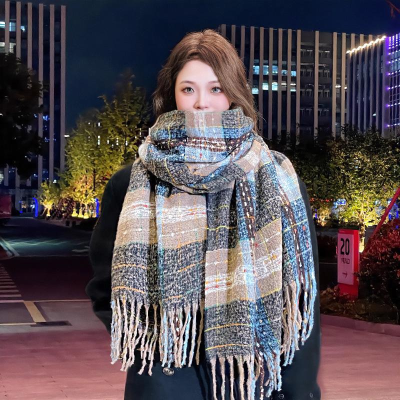 Hochwertiger Schal im koreanischen Stil mit Karomuster: Warmer, verdickter Kaschmir-ähnlicher Schal für Studenten und Paare