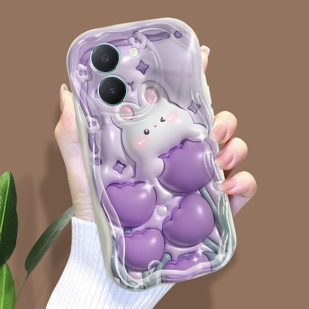 Cute Cartoon Pattern Cream Texture Casing Wavy Edge Soft Silicone Cover Phone Case for Vivo