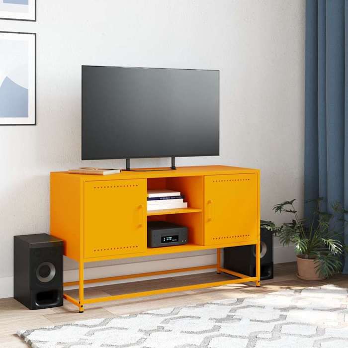 VidaXL Meuble TV jaune moutarde 100,5x39x60,5 cm acier, support TV, buffet TV, meuble multimédia, banc TV, armoire hifi, 846515