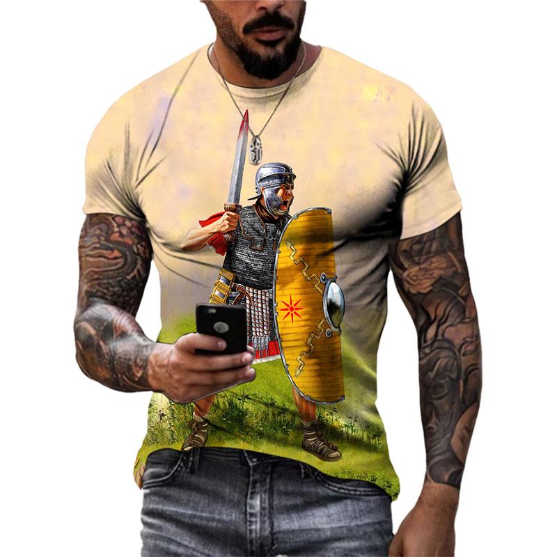 

Летние мужские футболки с графическим принтом «Римский гладиатор», модные повседневные футболки с 3D-принтом и рисунком солдат, с круглым вырезом и коротким рукавом M