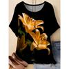 Flower Print Crew Neck Women's Top Short Sleeve Fashion Versatile T-Shirts Women’s