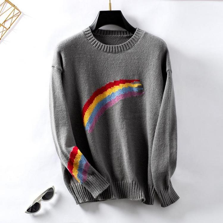 Loose Knitwear Vintage Cardigan Long Sleeve O Neck Top for Autumn Winter Print Sweater