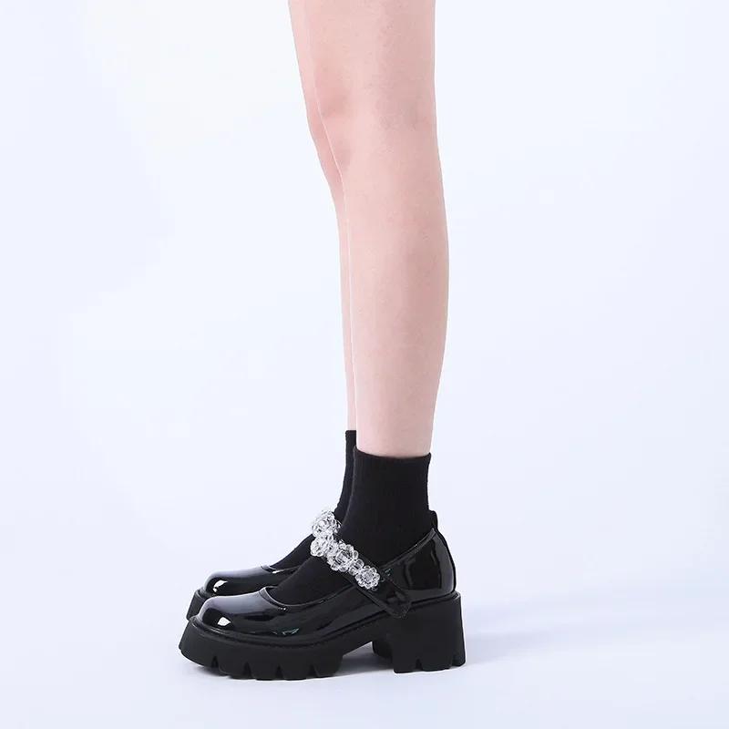 Fashion Autumn New Women Single Shoes Gothic Rivets Rhinestone Cosplay Female Pumps Black Lolita Mary Wedges Shoes Platform
