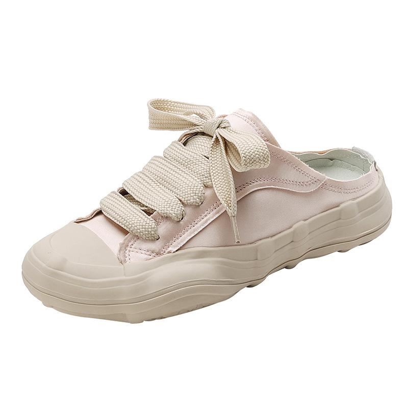 Grape mother studiolee summer round head lace-up canvas shoes versatile dissolving semi-drag casual sports board shoes women
