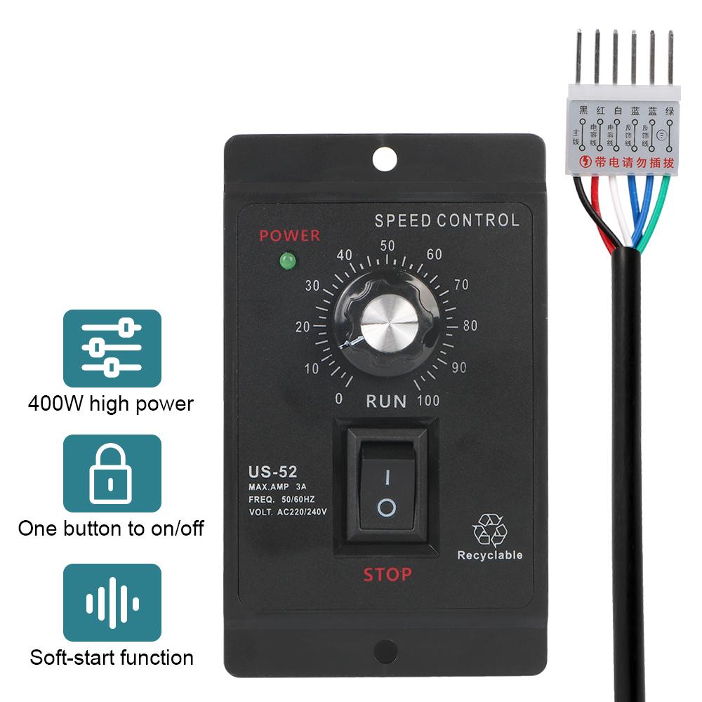 Regulator Prędkości Precyzyjny Kontroler Prędkości Silnika AC 50/60Hz 400W AC 220V Wskaźnik Kierunku Pracy Jednostka Sterująca Regulatorem Silnika