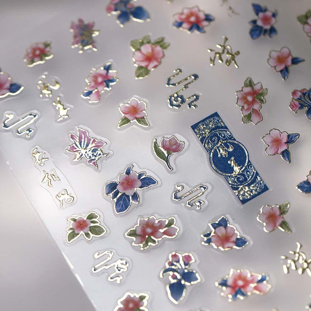 Flowers Chinese Nail Stickers Phoenix Blue and White Porcelain Patterns Chinese Nail Decals Manicure Ornaments Nail Supplies