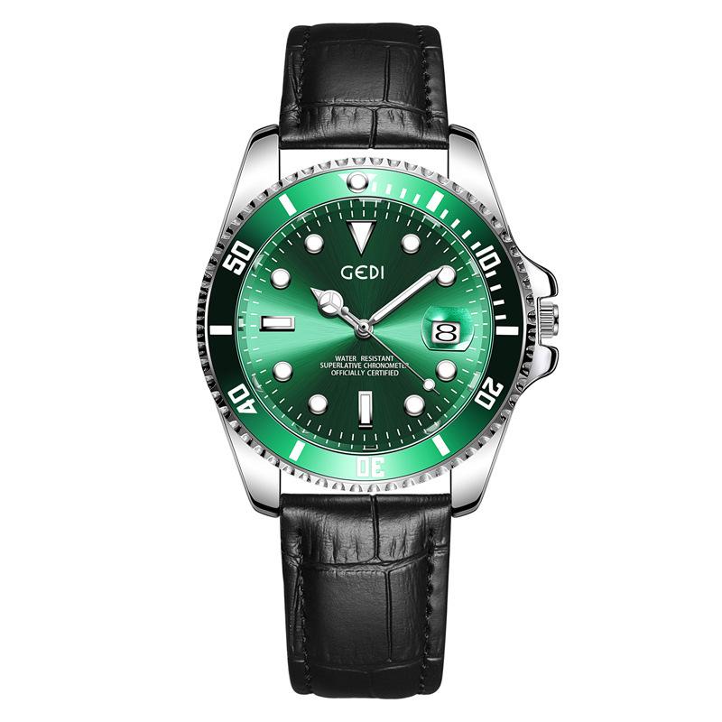 Green Water Ghost Men'S Watch Leather Bamboo Pattern High Value Watch Calendar Luminous Premium Couple Watch