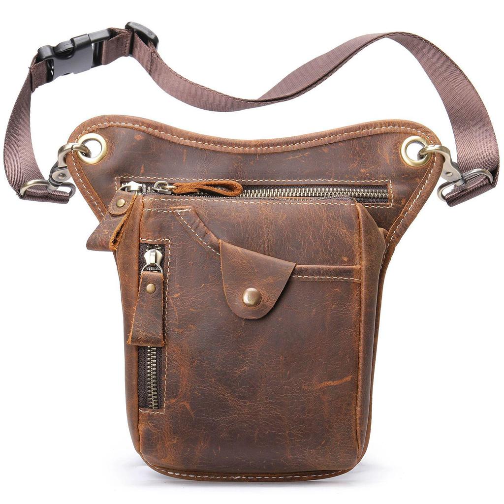 Men's Outdoor Cowhide Leg & Waist Bag for Motorcycle Riding