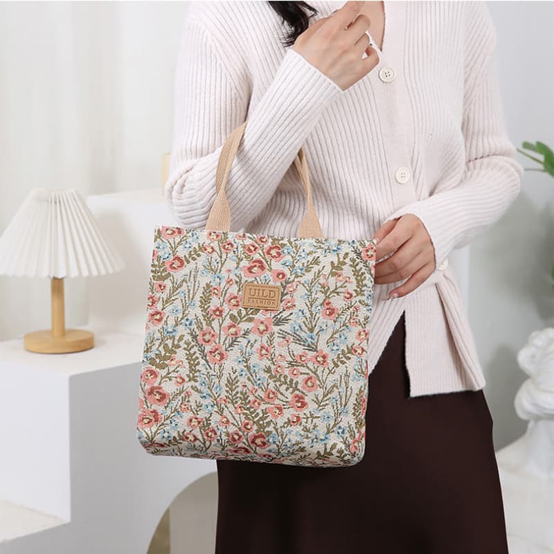 Vintage velká plátěná taška s květinovým vzorem