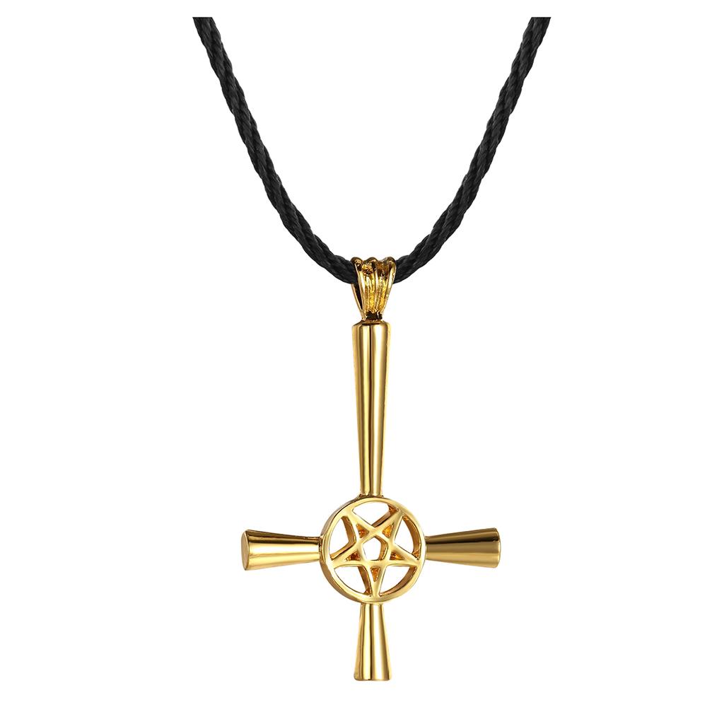 Kinitial Retro Inverted Pentagram Cross Necklaces Upside Down Lucifer Satan Satanic Symbol Pendant Necklace for Man Punk Jewelry