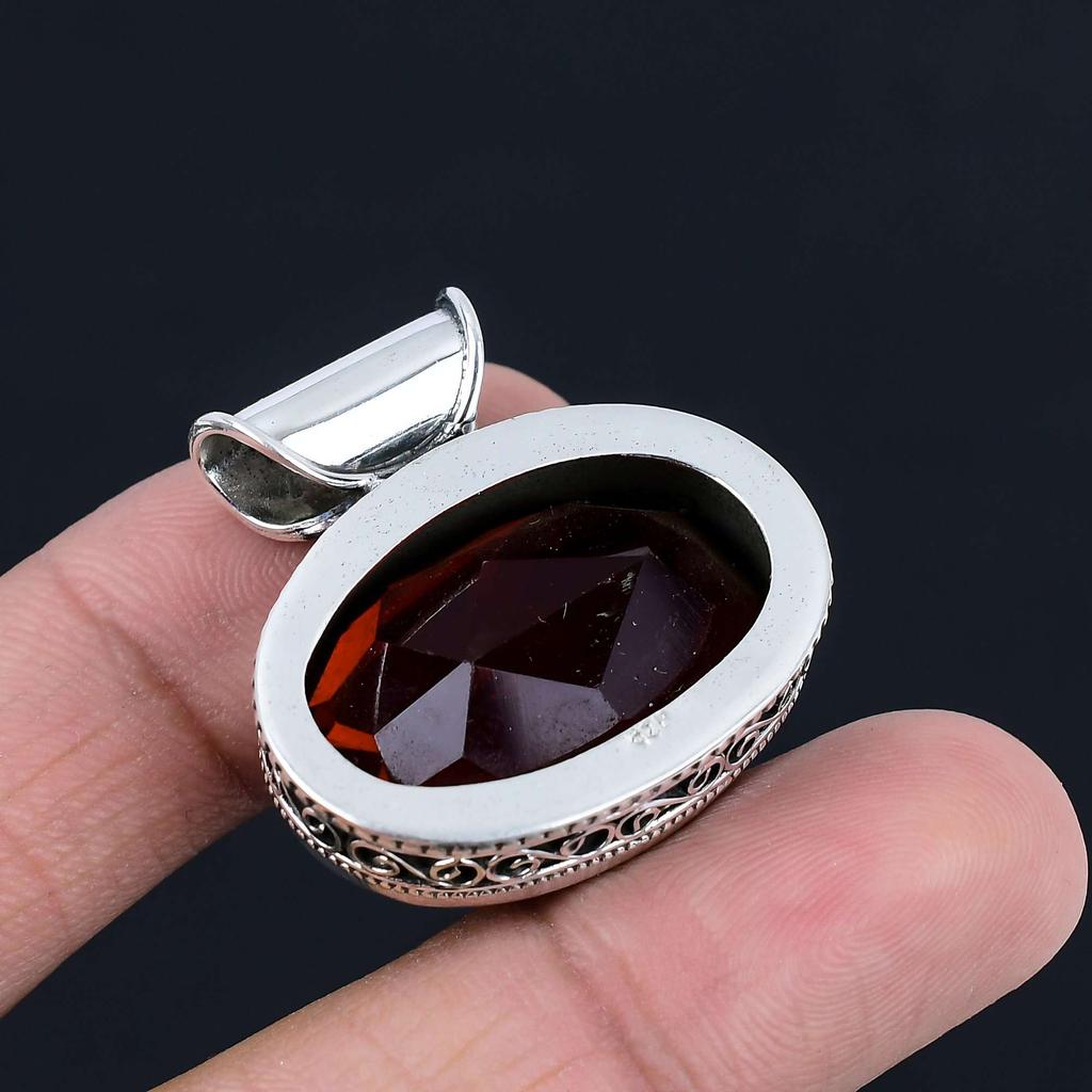Facettierter Granat Edelstein Anhänger Massiv 925 Sterling Silber Anhänger Schmuck Geschenk für Unisex