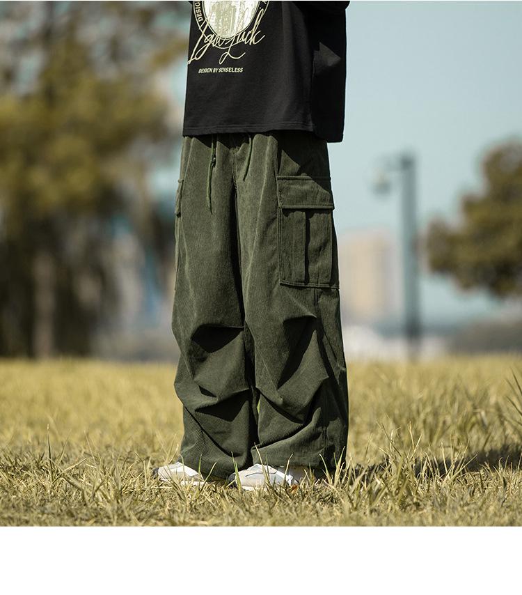 Men's Casual Army Green Corduroy Overalls - Cityboy Trendy Wide-Leg Trousers for Autumn/Winter