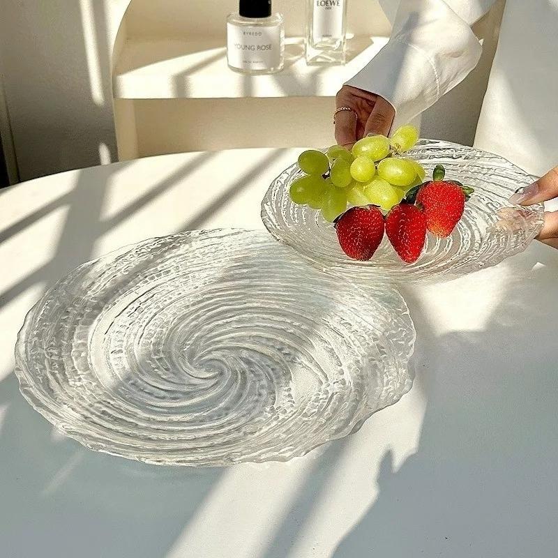 Transparente Wasserwellen-Glasplatte, Nebel, Frühstücks- und Dessertteller, Zuhause, Obstsalat, Kuchenteller, Küchengeschirr
