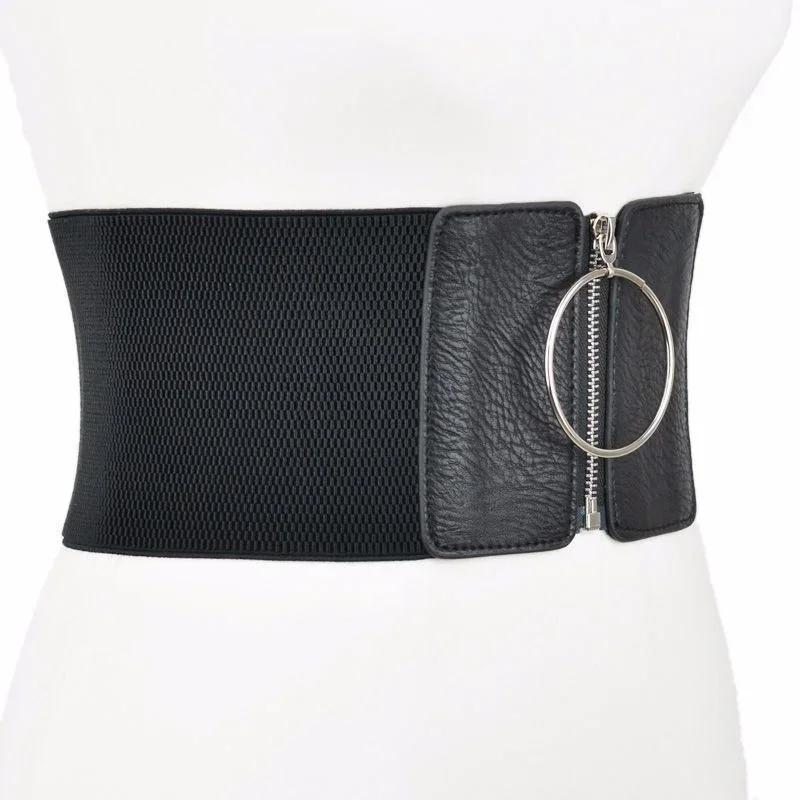 Women's Dress Super Wide Belt Women's Large Metal Ring Black Belts Women's Elastic Belt  Women Belts Fashion for Dress